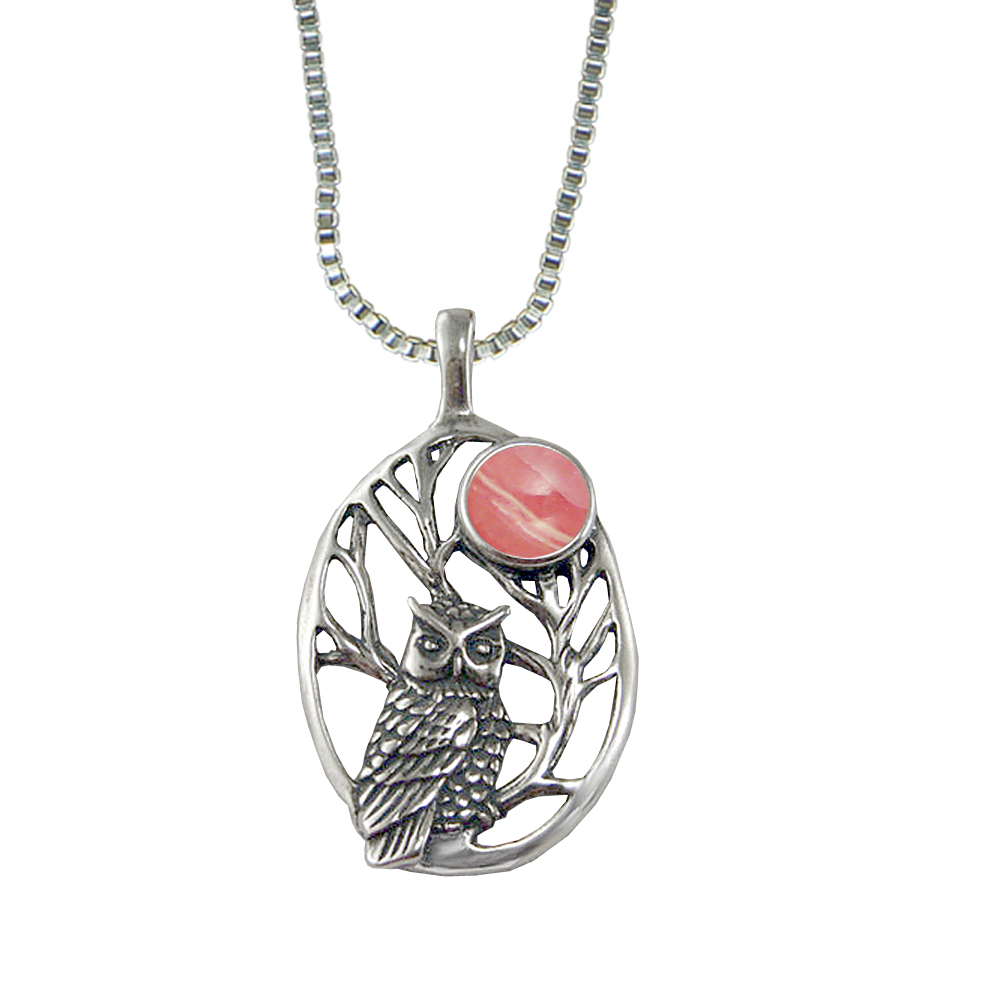 Sterling Silver Sacred Owl Pendant With Rhodocrosite